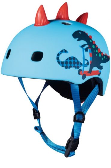 Micro PC Scootersaurus 3D Hjelm S - (48-52 cm) - justerbar cykelhjelm, blå med LED-lys
