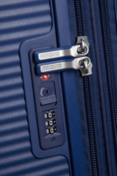 American Tourister Soundbox Spinner - kuffert der kan udvides - 55 cm - blå