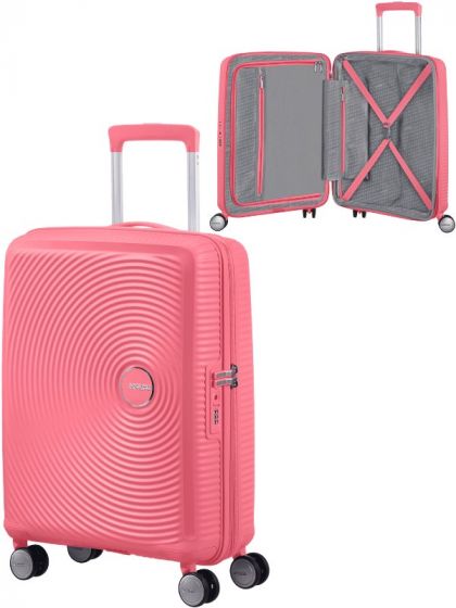 American Tourister Expanderbar resväska med dubbla hjul 55 cm - korallfärgad 
