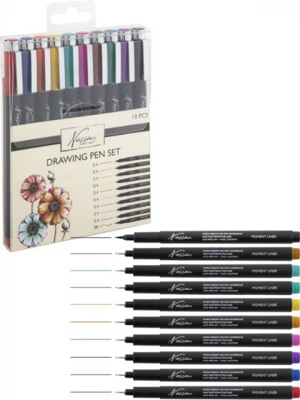 Nassau Fine Art pigment liner tegnepenner i sett - 10 fargepenner