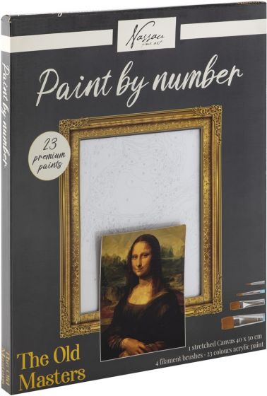 Nassau Fine Art Paint by number hobbysett med lerret og akrylmaling - Mona Lisa 40x50 cm