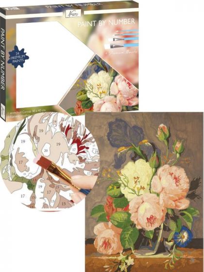 Nassau Fine Art Paint by Number pysselpaket med duk och akrylfärg - blommor
