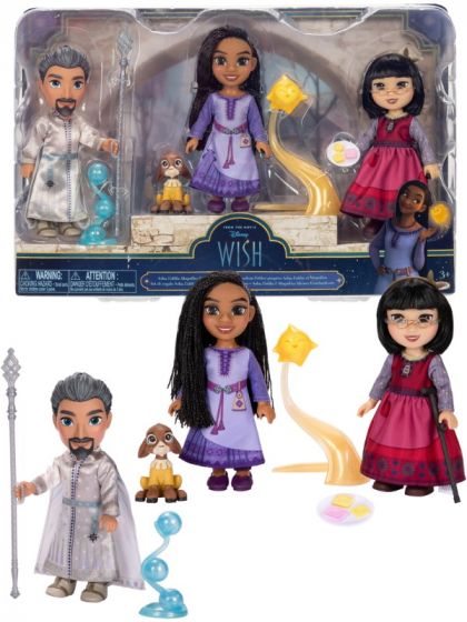 Disney Önskan Gift Set med Asha, Dahlia, Magnifico, Valentino, Star och Wish-bubblor - dockor 15 cm