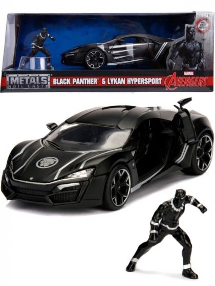 Avengers Black Panther Lykan Hypersport leksaksbil och figur i metall  - 17,5 cm lång