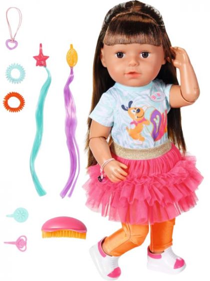 BABY Born Sister dukke med brunt hår og stylingstilbehør - 43 cm
