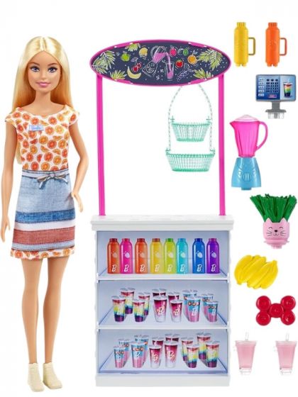 Barbie Karrieredukke - Smoothie bar lekesett med blond dukke og smoothiebutikk