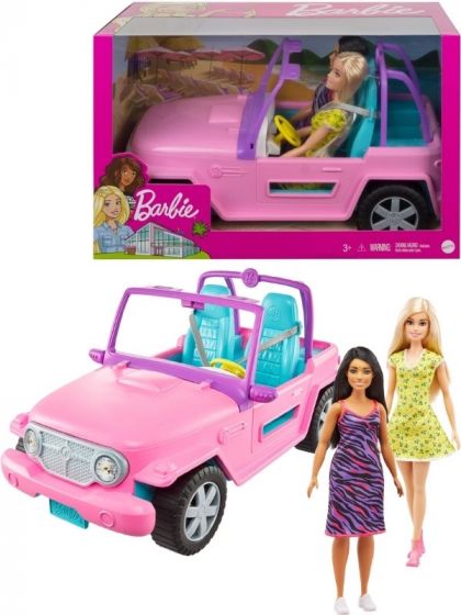 Barbie lekesett med rosa terrengbil og 2 dukker