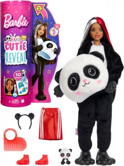Barbie Cutie Reveal Panda - docka med maskeradklädsel - svart och vit pandadräkt samt pandafigur - 10 överraskningar