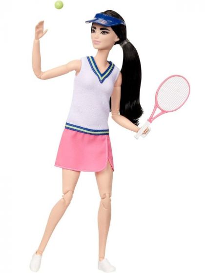 Barbie Made to Move - dukke med 22 fleksible led - Tennisspiller dukke med mørkt hår