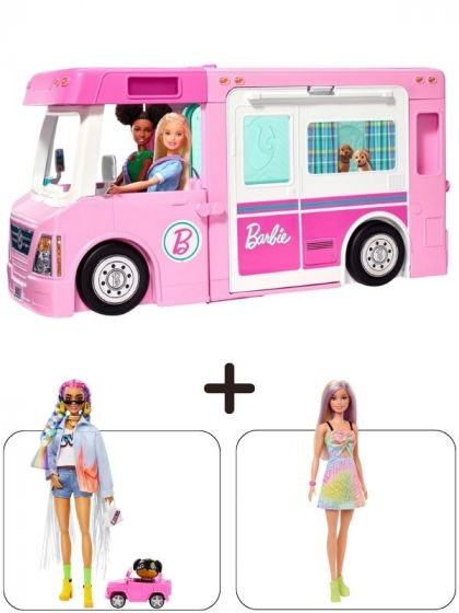 Barbie Pakke: 3-i-1 Dream Camper + Barbie Extra #5 + Barbie Fashionista #190