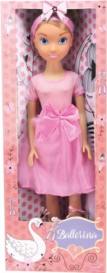 Ballerinadukke med lyst hår og rosa kjole - 80 cm