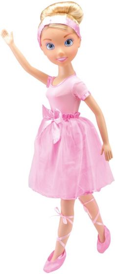 Ballerinadukke med lyst hår og rosa kjole - 80 cm