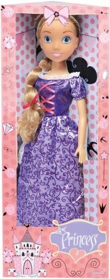 Prinsessedukke med langt, lyst hår og lilla kjole - 80 cm