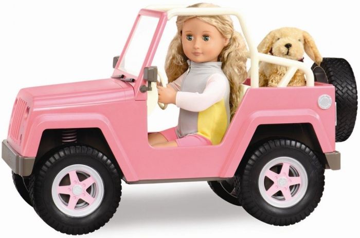 Our Generation 4 x 4 Off-road bil til dukke 46 cm - rosa og hvit - med bluetooth-høyttaler