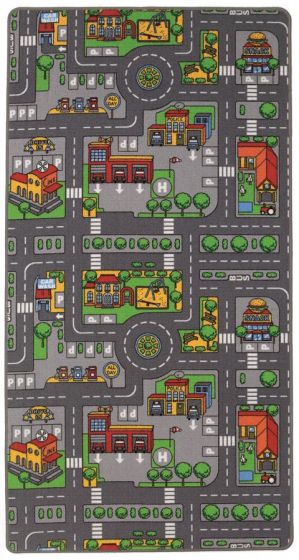 Lekmatta med stad och vägar för leksaksbilar - 100 x 190 cm