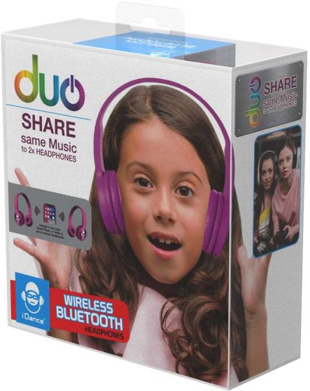 iDance trådløse Bluetooth hodetelefoner - del musikkopplevelsen med duo share funksjon - rosa