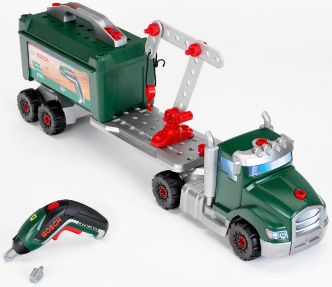 Bosch lekesett og byggesett med lastebil, ixolino skutrekker og verktøykasse - 73 deler
