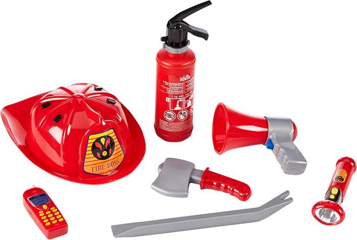 Brandmand Henry brandmandssæt - ildslukker der kan sprøjte vand, megafon, økse og mere - udklædningstilbehør