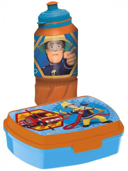 Brandman Sam vattenflaska och matlåda - orange och blå