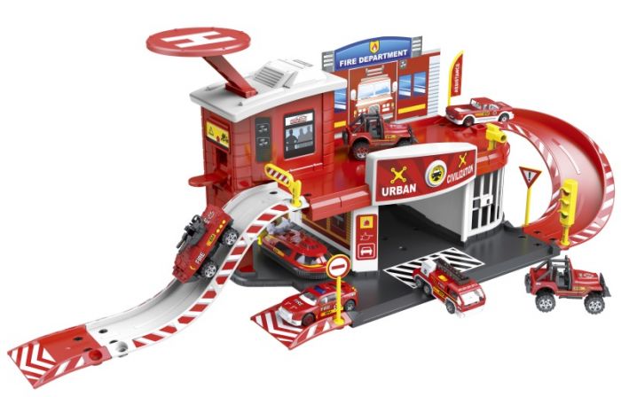 Brandstation med garage - 2 bilar och 1 helikopter ingår