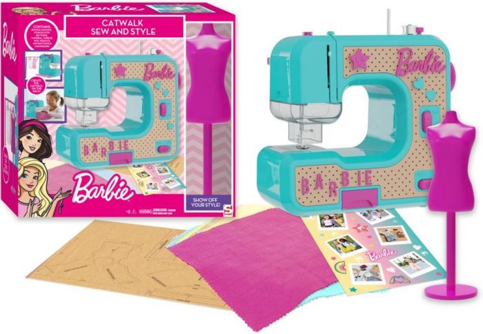 Barbie Sew and style symaskin til barn - med stoff, tilbehør og prøve-dukke