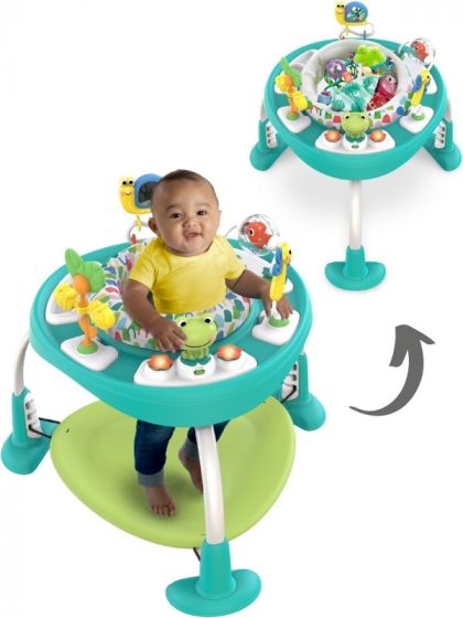 Bright Starts Bounce Bounce Baby 2-i-1 leketrampoline og aktivitetsbord med lys og lyd - grønn