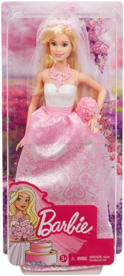 Barbie Brud - dukke med hvid og lyserød brudekjole med slør og brudebuket