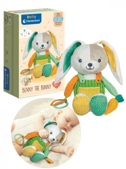 Clementoni Baby Benny the Bunny - myk kaninbamse til babyer - multisensorisk stimulering - 31 cm