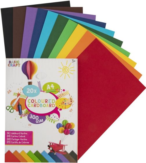 Farvet karton A4 - 20 ark i mørke farver