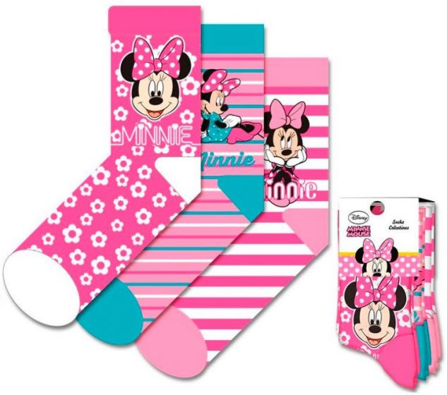 Disney Minni Mus 3 pack rosa sokker i bomull - str. 19-22