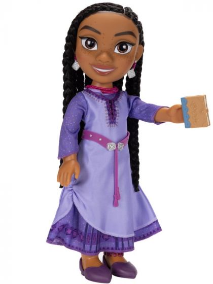 Disney Wish Asha Stor dukke med lilla kjole, lilla sko og en dagbog - 38 cm
