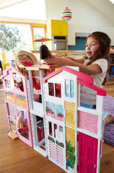 Barbie Malibu Townhouse dockskåp - 3 våningar med möbler och tillbehör 90 cm