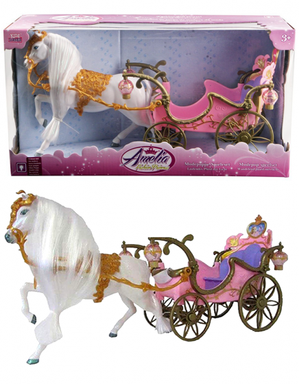 Amelia hest og vogn med lys - til dukker 30 cm