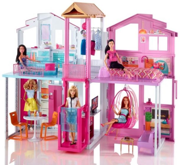 Barbie Malibu Townhouse dukkehus - 3 etager med møbler og tilbehør - 90 cm
