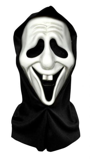 Scream-mask med roligt leende och tygöverdrag som täcker huvudet - från 6 år