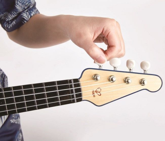 Hape elektrisk ukulele i tre med lys og lyd - lær med lys - blå