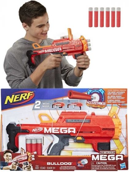 Nerf Mega Bulldog blaster med sikte og 6 Mega Accustrike dart-piler
