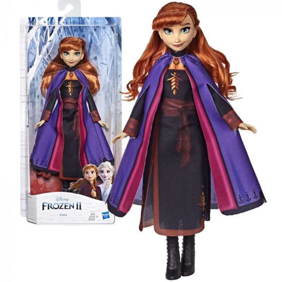 Disney Frozen 2 Anna docka med svart klänning och lila mantel - 30 cm