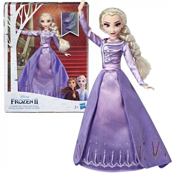 Disney Frozen 2 Arendelle Elsa - dukke med flette og lilla kjole - 30 cm