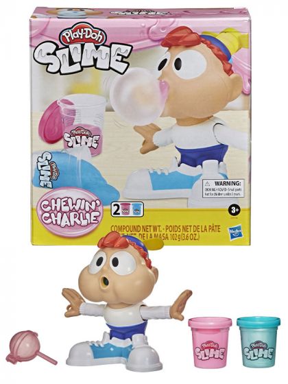 Play Doh Slime Chewin Charlie lekset för slime-bubblor - med två burkar slime