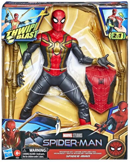 SpiderMan No Way Home - SpiderMan 2-i-1 Integration Suit - actionfigur med utbytbar dräkt och web blaster - 33 cm