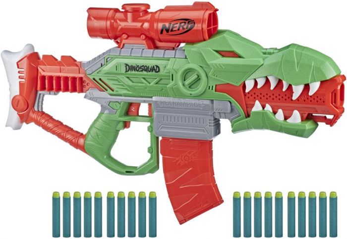 Nerf DinoSquad Rex-Rampage motorisert blaster - med magasin og 20 Elite dartpiler