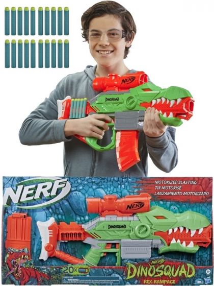 Nerf DinoSquad Rex-Rampage motorisert blaster - med magasin og 20 Elite dartpiler