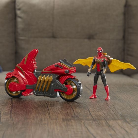 SpiderMan No Way Home Jet Web Cycle - motorcykel og SpiderMan-figur med vinger - 15 cm