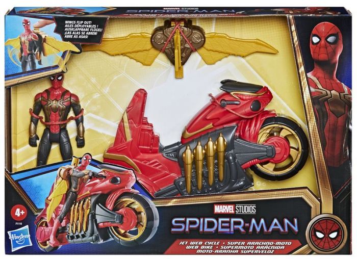 SpiderMan No Way Home Jet Web Cycle - motorsykkel og SpiderMan-figur med vinger - 15 cm