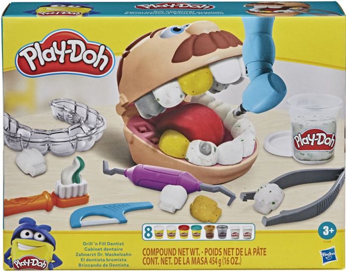 Play Doh Drill 'n Fill tannlege lekesett med 8 bokser leire og tilbehør