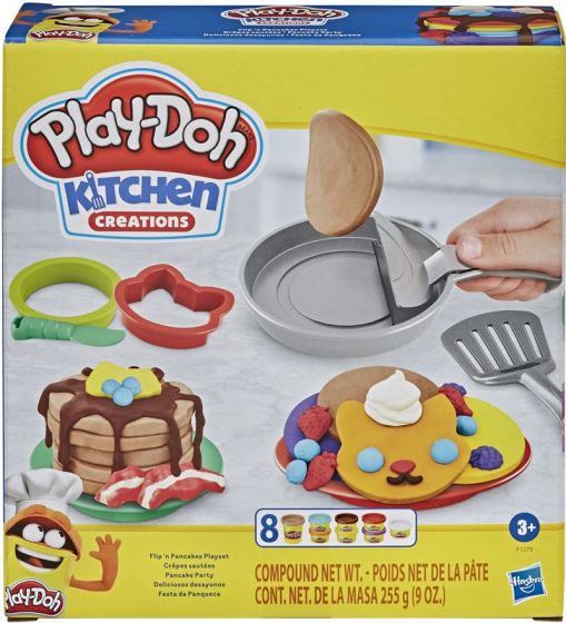 Play Doh Kitchen Creations Flip n Pancakes lekset med 8 burkar lera  - 14 delar