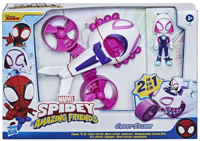 SpiderMan Spidey and His Amazing Friends Ghost-Copter - 2-i-1 kjøretøy og Ghost-Spider figur - 10 cm