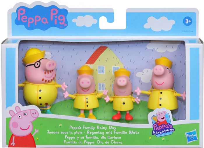 Peppa Gris figursett med 4 figurer - Familie Gris regnværsdag