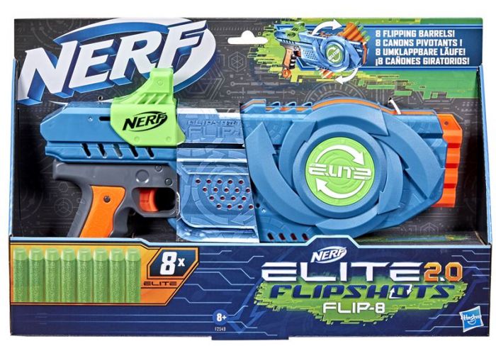 Nerf Elite 2.0 Flipshots Flip-8 - blaster med vippemekanisme til for- og bakløp - med 8 Nerf Elite dartpiler